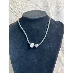 Pandora Black Leather Braided Necklace With Clear Stones And Heart With Mom 14